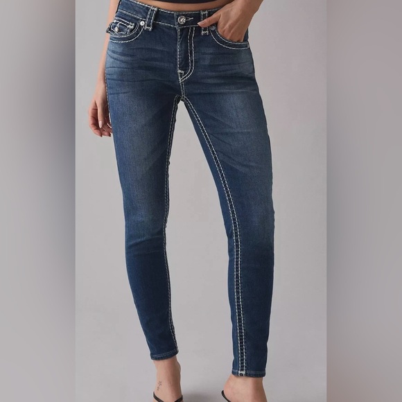 True Religion Denim - True Religion Women's Skinny Jeans in Dark Blue with Contrast Stitching
